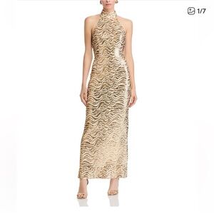 Ramy Brook Gold and Cream Sequin Gown